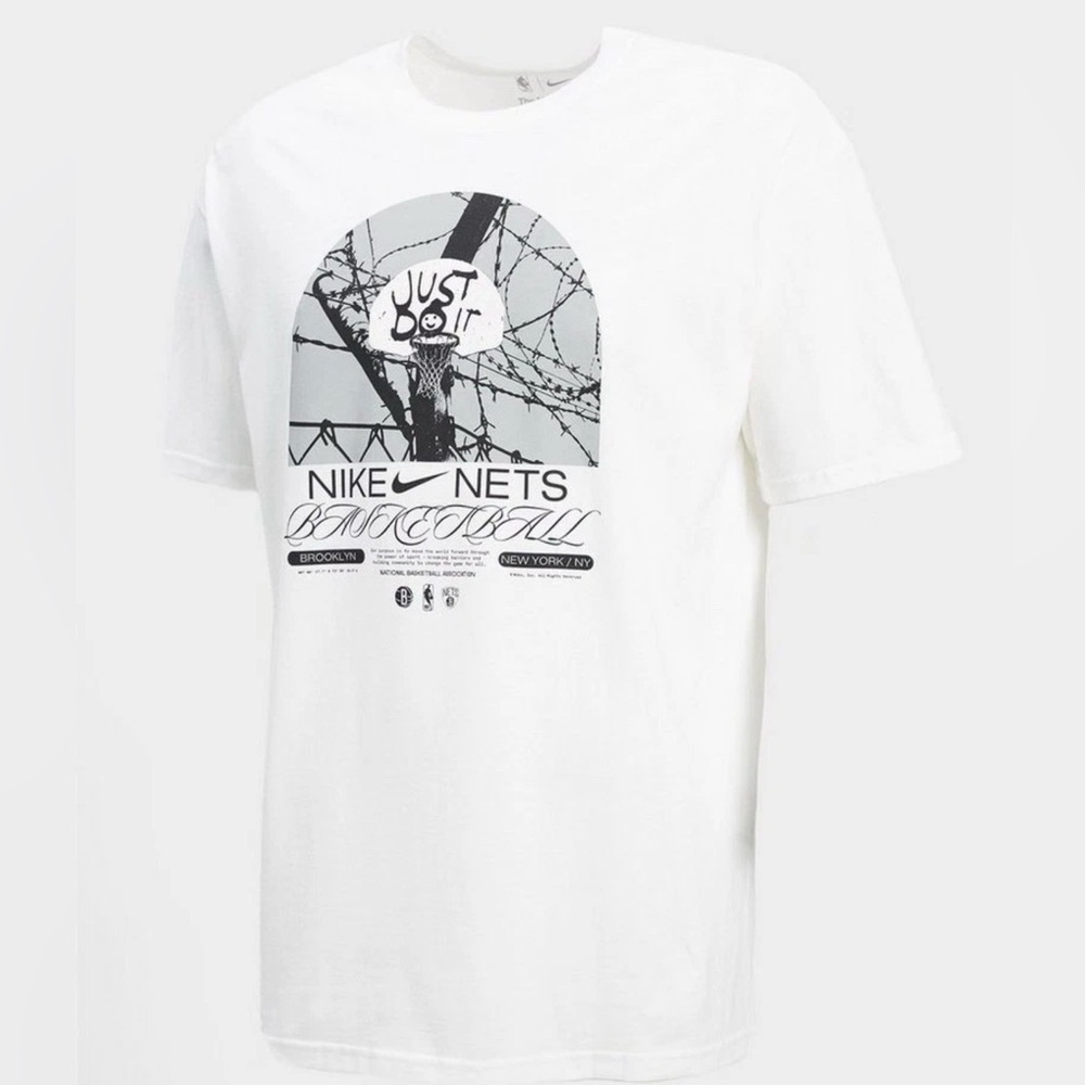 Nike Men's Brooklyn Nets Just Do It Max 90 White T Shirt NWT XXL DR6288-100 NBA